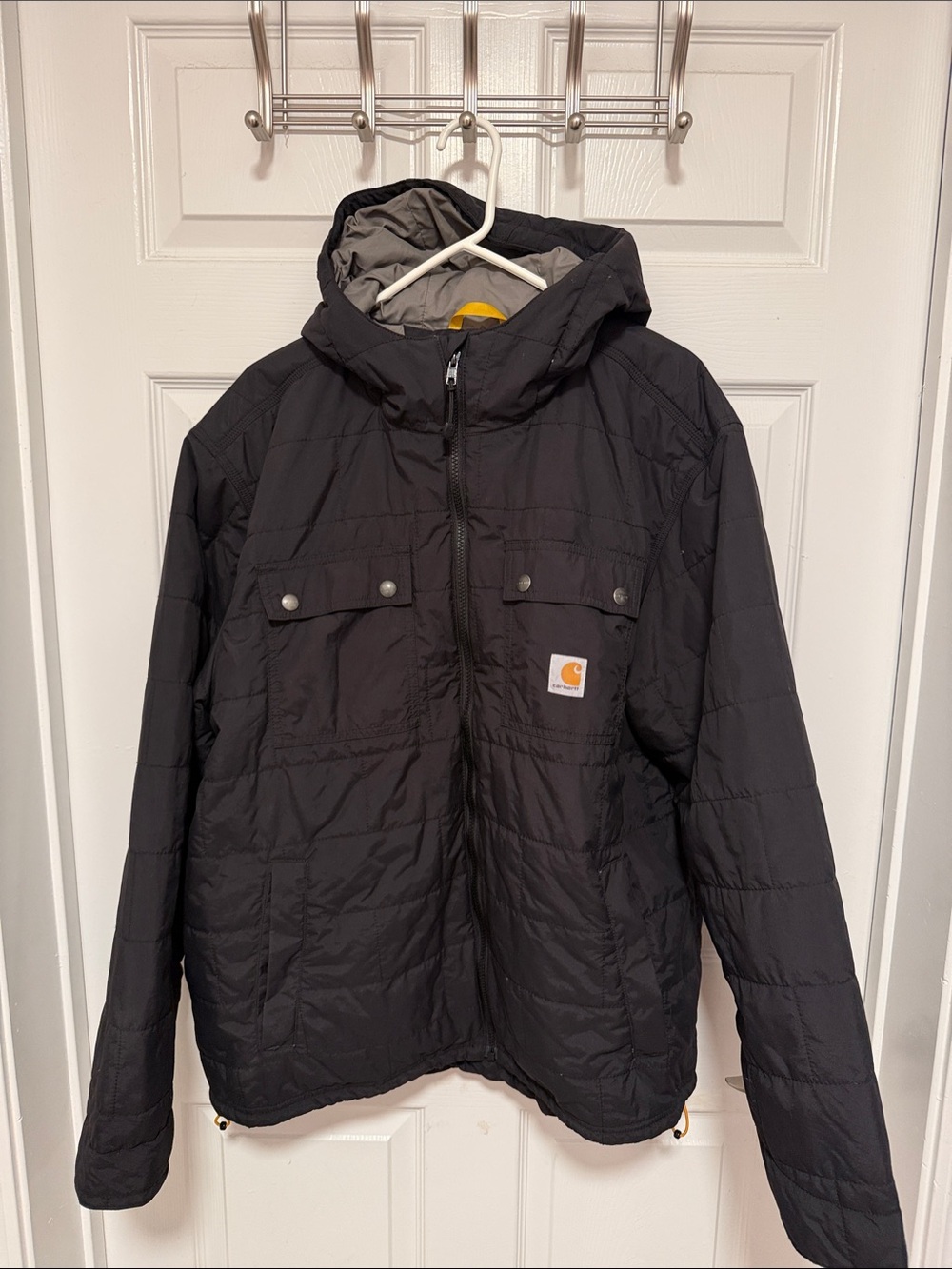 Carhartt Kids Black Hooded Puffer Jacket with Logo Patch